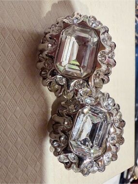 St. John Silver-Tone Clear Crystal Cluster Clip Earrings